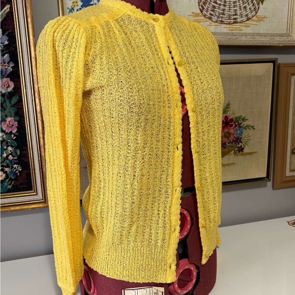 Vintage Vibrant Yellow Women's Cardigan. Made in Taiwan.